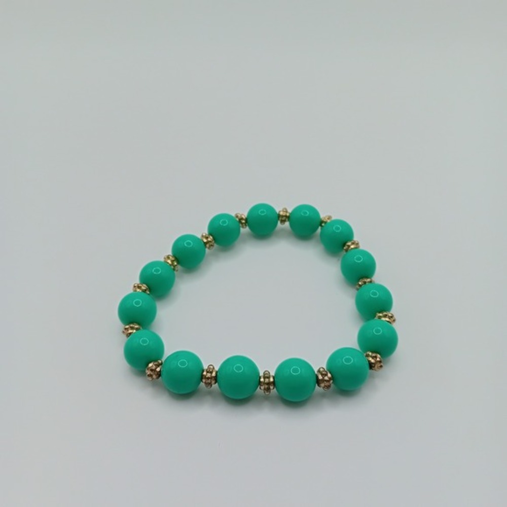 Beaded Bracelet Green Gold Tone‎ Stretch Costume Jewelry St Patrick's Day Simple